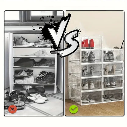 6/12pcs Transparent Shoe Boxes Stackable Shoe Cases Storage Plastic Shoes Box Dustproof Sneaker Boxes Shoes Furniture Organiz