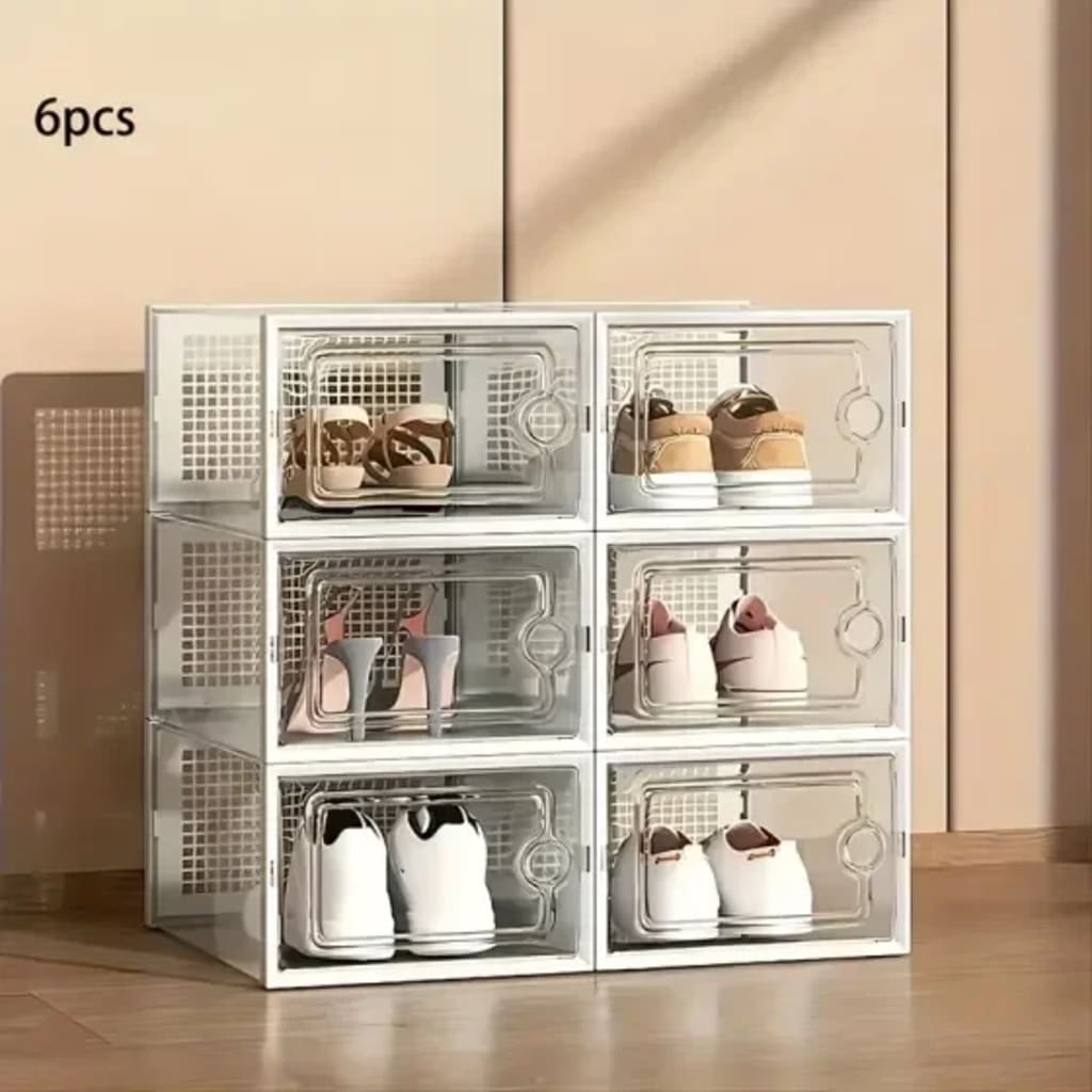 6/12pcs Transparent Shoe Boxes Stackable Shoe Cases Storage Plastic Shoes Box Dustproof Sneaker Boxes Shoes Furniture Organiz